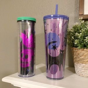 Set of 2 Starbucks Halloween Cat and Skull Tumblers